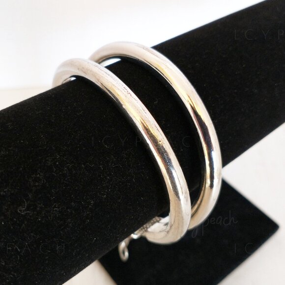 Bangle Bracelet Silvertone Fashion Jewelry Double Bangle Coastal Grandma Classic - Picture 2 of 11